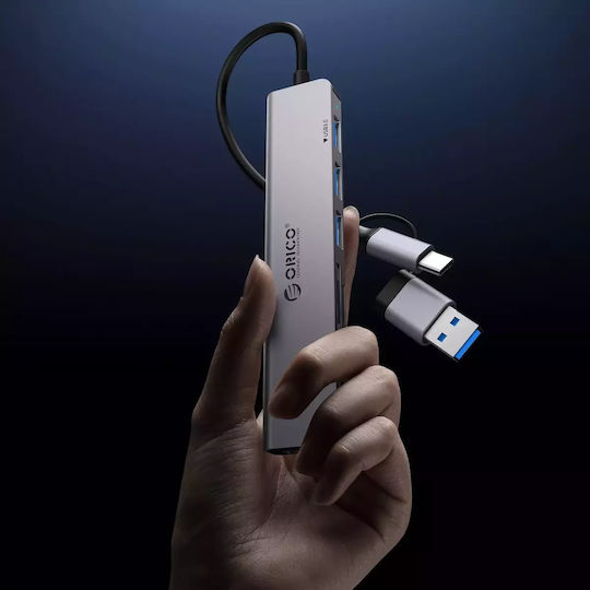 Orico Хъб 7 Порта USB 3.0 с Връзка USB-A / USB-C Сив
