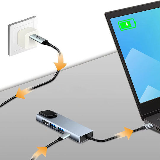 Techsuit H1 USB-C Docking Station με HDMI 4K PD Ethernet Γκρι