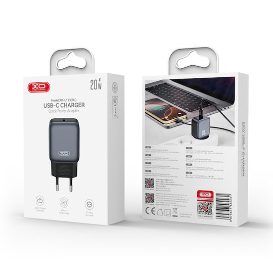 XO Charger Without Cable with USB-C Port 20W Quick Charge 2.0 / Quick Charge 3.0 Blacks (L153)
