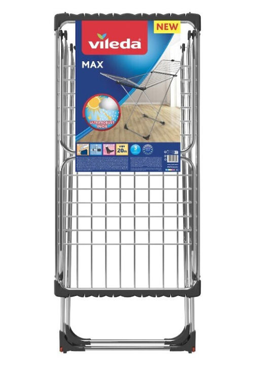 Vileda Max Stainless Steel Folding Floor Clothes Drying Rack with Hanging Length 20m