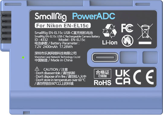 Smallrig Usb-c Rechargeable Camera Battery En-el15c Smallrig 4332 2400mAh Blue