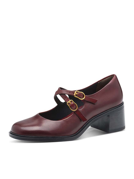 Leather Burgundy Heels with Strap