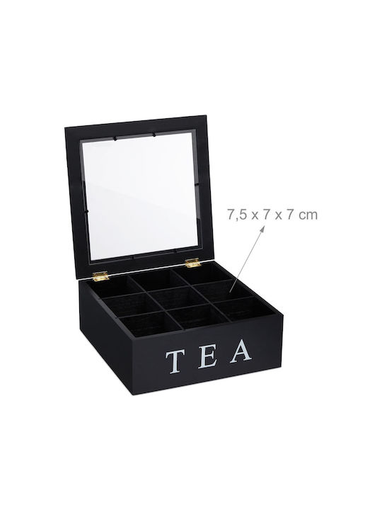 Relaxdays Caseta Pentru Ceai / Cafea Cu Capac Din Lemn Negru 23,5x9x23,5cm