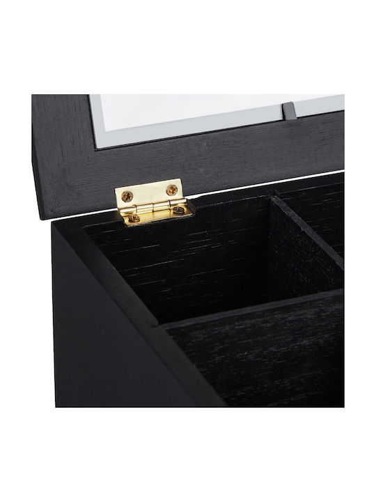Relaxdays Caseta Pentru Ceai / Cafea Cu Capac Din Lemn Negru 23,5x9x23,5cm
