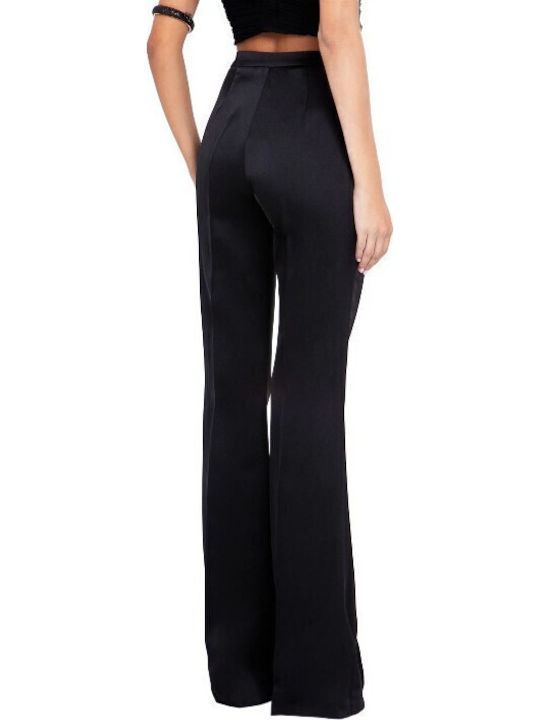 Damen Hoch tailliert Stoff Hose Schlag Black