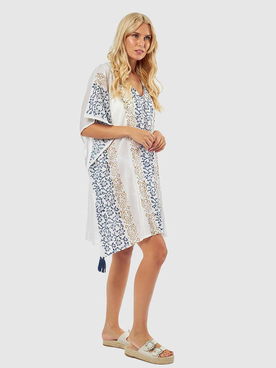 Verde Damen Kaftan Strand Green - White