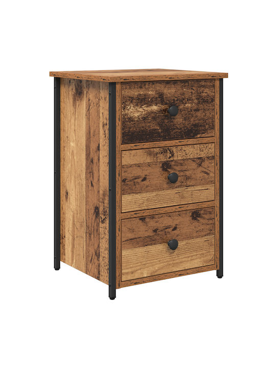 Wooden Bedside Table with Metal Legs Old Wood 40x36x60cm