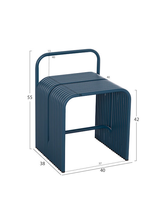 Stool For Living Room with Backrest Metallic Intrepid Blue 40x38x55cm