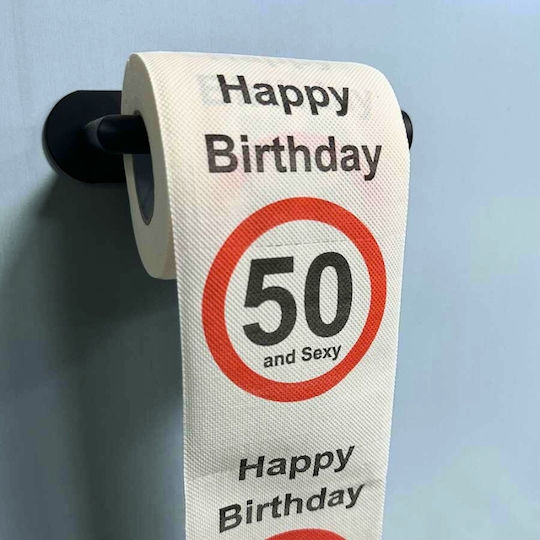 Lustiges Toilettenpapier 50. Geburtstag 2-lagige Lustige Nachricht "happy Birthday 50 Sexy" 10 cm Höhe 10 cm Breite