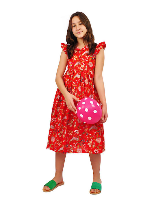 Kinderkleid Ärmellos Blumen Red