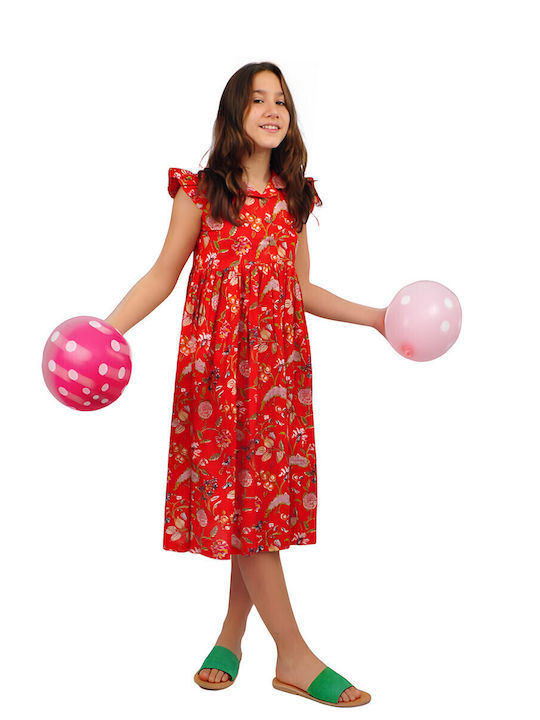 Kinderkleid Ärmellos Blumen Red