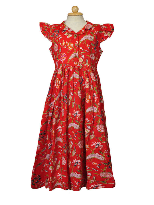Kinderkleid Ärmellos Blumen Red