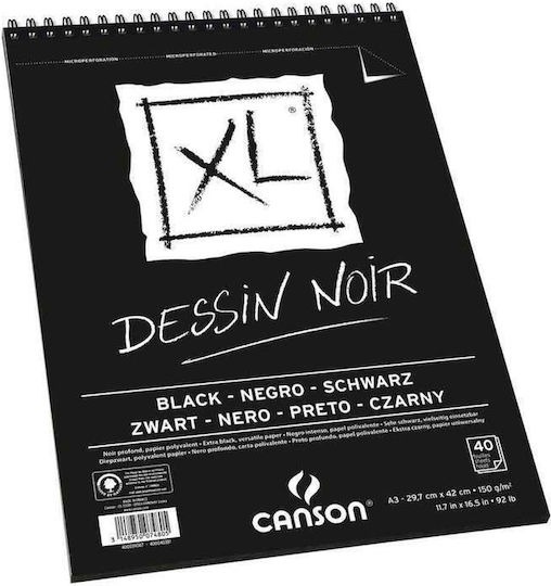 Canson Sketch Pad Dessin Noir A4 29.7x21cm 40 Sheets Black Paper