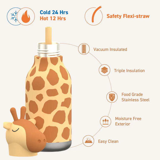 Asobu Kids Water Bottle Thermos Stainless Steel with Straw Bestie Giraffe 460ml