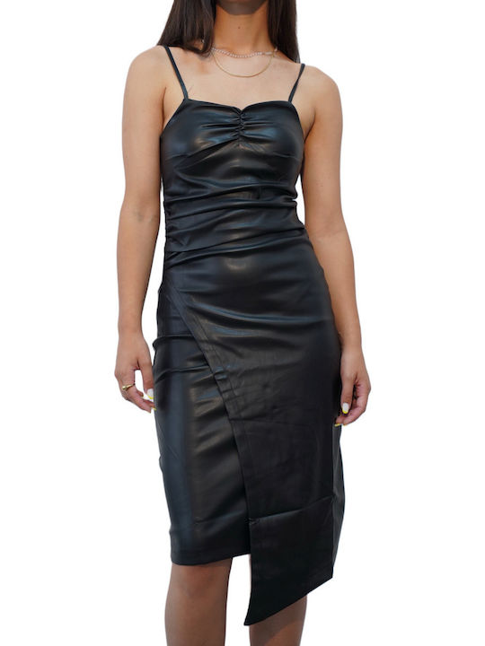 Midi Evening Leather Dress Black