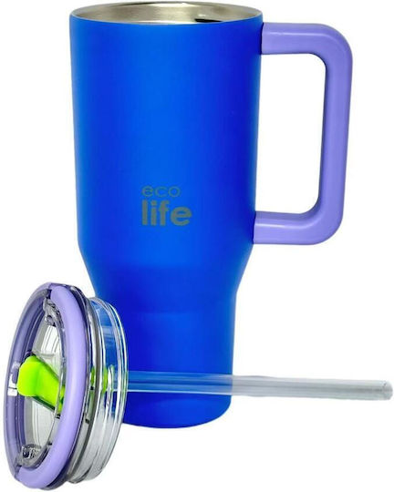 Ecolife Recyclable Handled Tumbler Thermos Stainless Steel BPA Free 900ml DOUBLE HANDLE with Straw and Handle