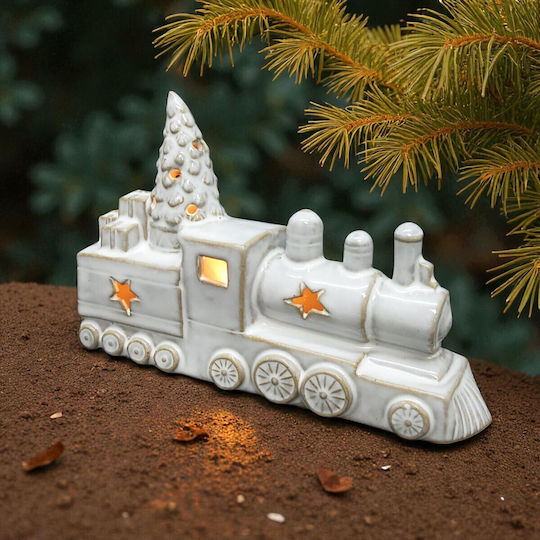 Mondex Figurină De Crăciun Ceramică Trenuleț Albă Înălțime 20.2cm
