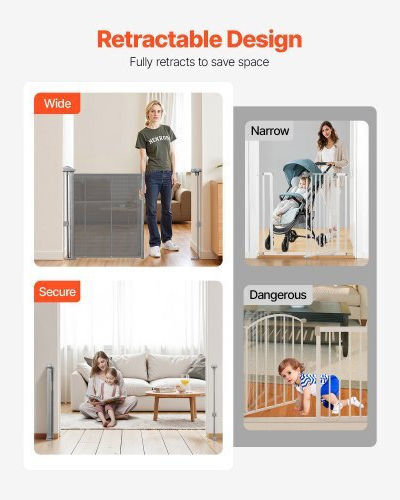 Vevor Retractable Baby Gate 870 Mm Tall Extend To 1400 Mm Wide Kids Pets Gray