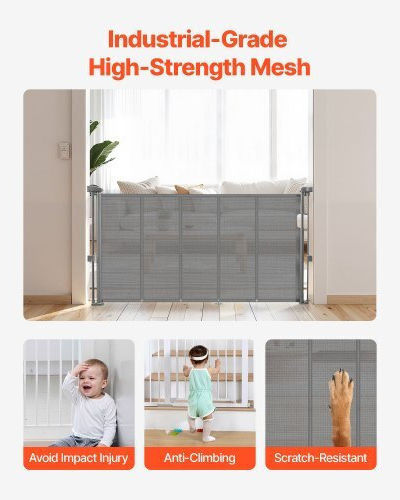 Vevor Retractable Baby Gate 870 Mm Tall Extend To 1400 Mm Wide Kids Pets Gray