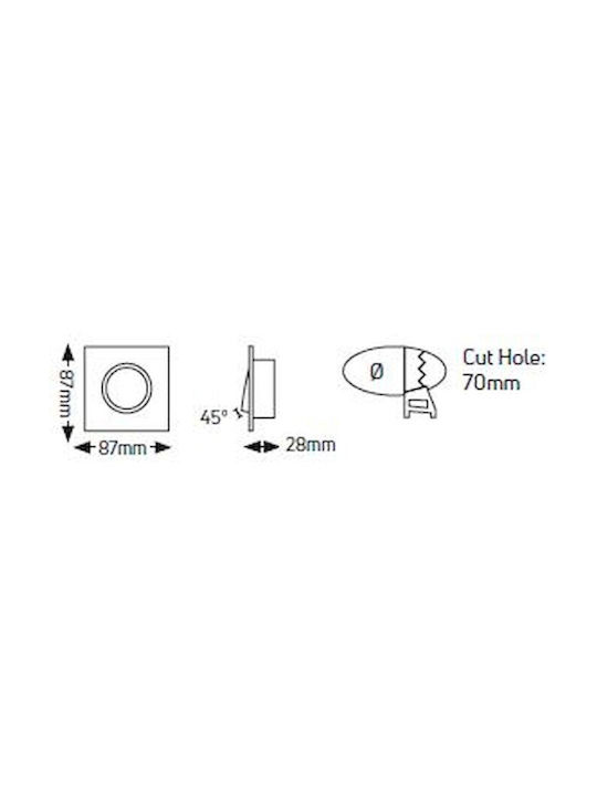 Geyer Square Metallic Recessed Spot with Socket GU10 Black 8.7x8.7cm. 1pcs