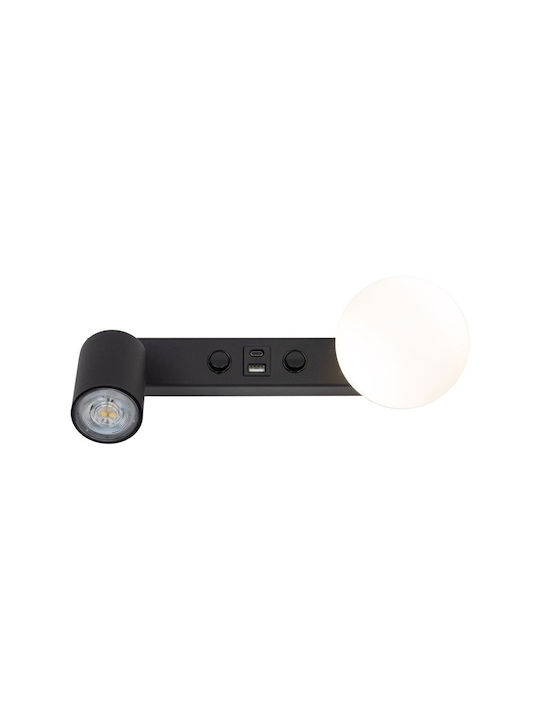 TK Lighting Modern Lamp Wall with Socket GU10 with USB Port Black 35cm