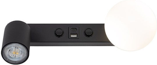 TK Lighting Modern Lumină de Perete cu Soclu GU10 cu Port USB Negru 35cm