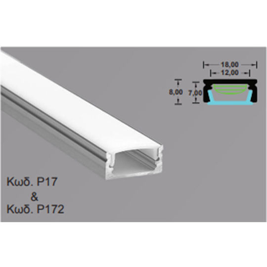 Lucas P172 Extern Aluminiumprofil für LED-Streifen mit Transparent Abdeckung 200x1.7x0.7cm
