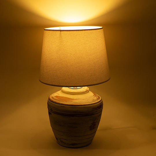Lămpi De Masă Din Ceramică Pentru Dulie E27 Cu Pălărie Albă Și Bază Bej