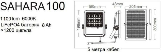 Vito Στεγανός Ηλιακός Προβολέας LED 100W Ψυχρό Λευκό 6000K με Τηλεχειριστήριο IP65