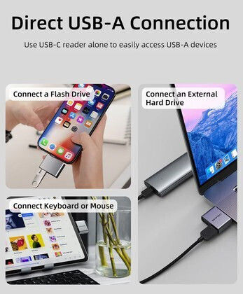 Cabletime Кард Рийдър USB 3.0 Type-C За SD Сива
