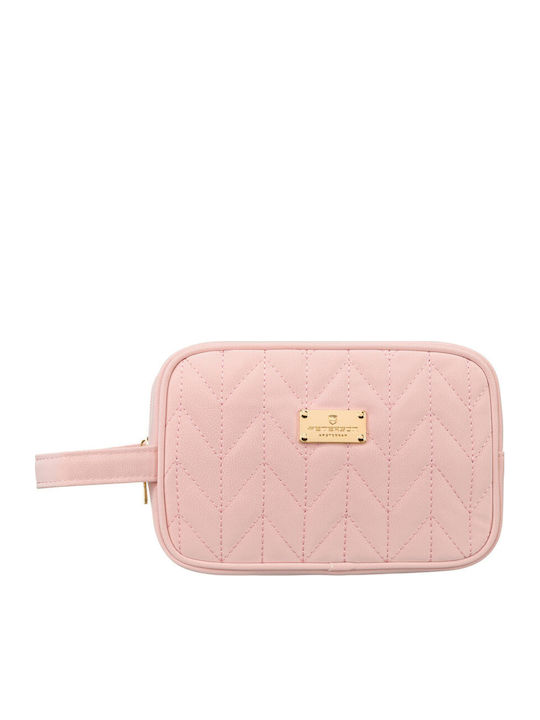 Pink Travel Makeup Bag Made Eco Leather Wrist Strap Peterson