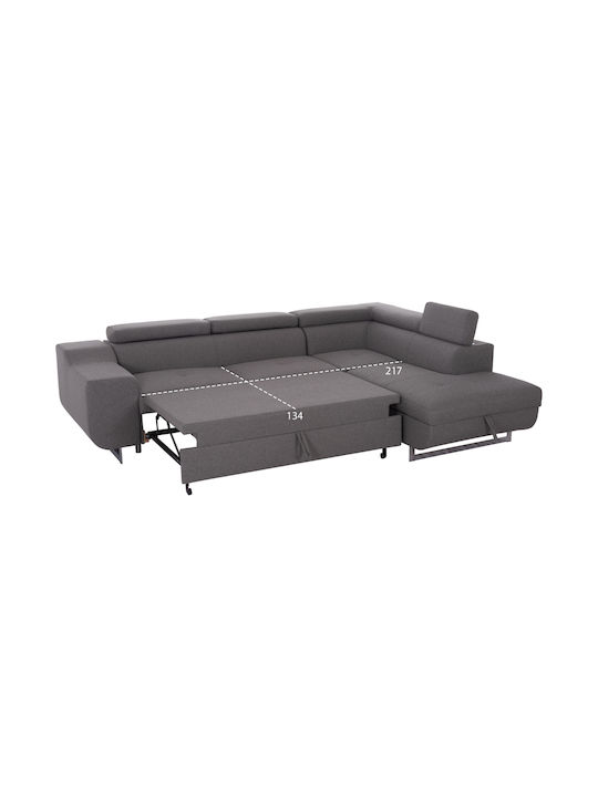 Encore Colțar Canapea Pat cu Colțul din Dreapta și Spațiu de Depozitare Gri 285x205x90cm