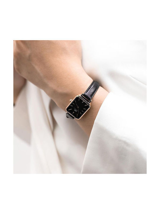 Daniel Wellington Quadro Pressed Sheffield Дамски Часовник 20мм На Батерия С Черна Кожена Каишка