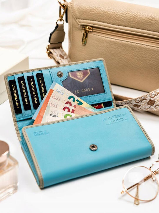 Groß Leder Damen Geldbörse mit RFID Hellblau