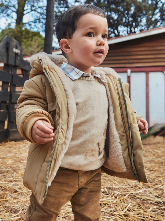Kids Casual Short Coat with Hood Beige
