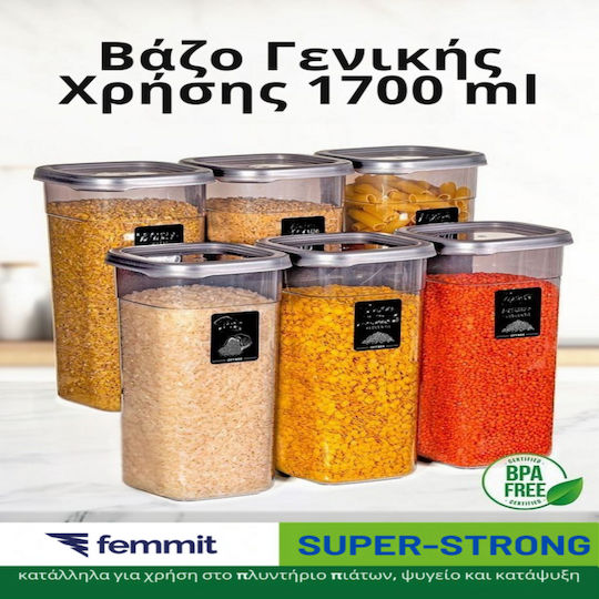 Femmit Vază Utilizare Generală 1700 Ml Cu Capac Ermetic Plastic
