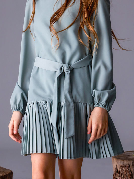 Girls Dress Long Sleeve Set with Accessories Petrol