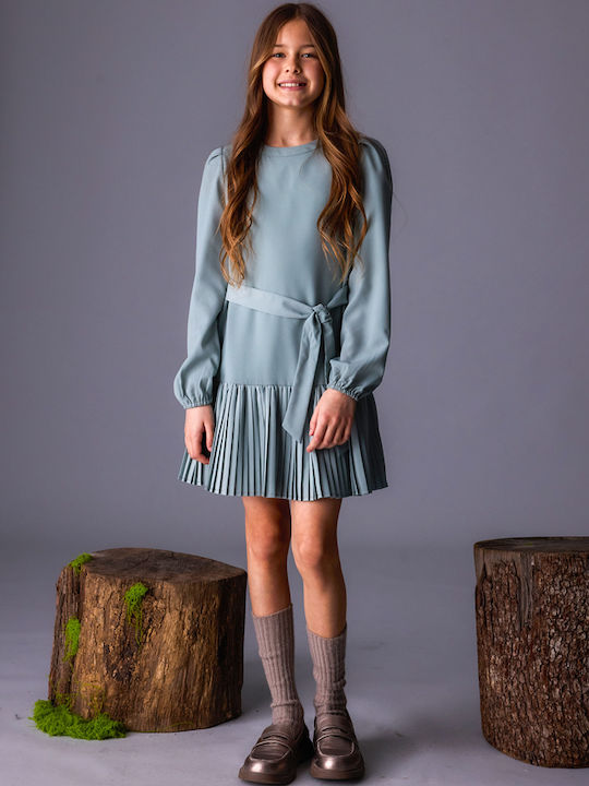 Girls Dress Long Sleeve Set with Accessories Petrol
