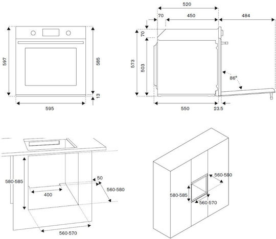 Bertazzoni F60 5 HER E K AG Einbauofen 76Es B59.5cm.