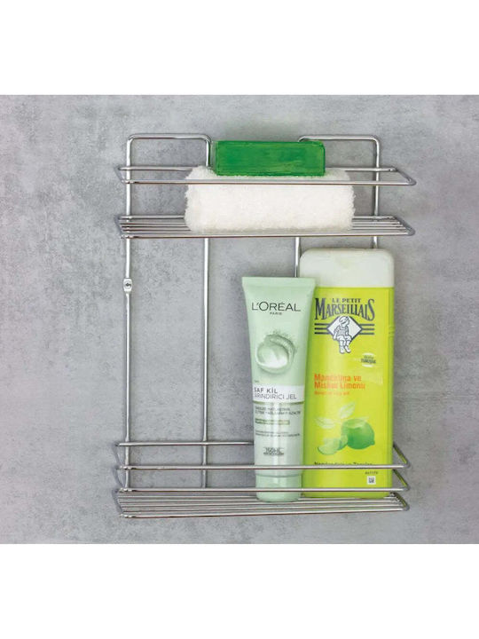 Metalife Montat pe perete Raft Baie Metal cu 2 Rafturi 24x11x30cm Argintie