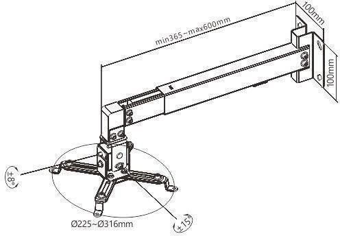 Brateck Βάση Projector Τοίχου PRB-2W με Μέγιστο Φορτίο 20kg Μαύρη