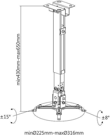 Lechpol Βάση Projector Τοίχου με Μέγιστο Φορτίο 20kg Γκρι