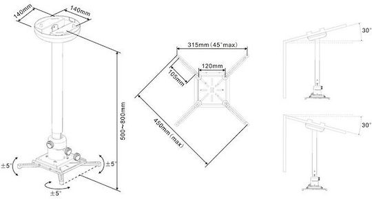 Multibrackets Βάση Projector Οροφής με Μέγιστο Φορτίο 10kg Λευκή