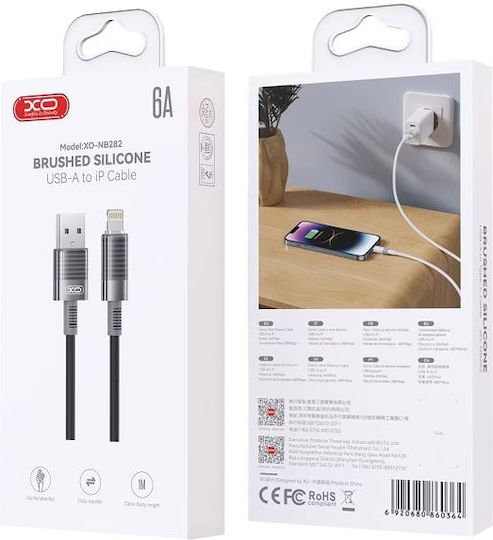 XO NB282 USB-A to Lightning Cable 12W Μαύρο 1m