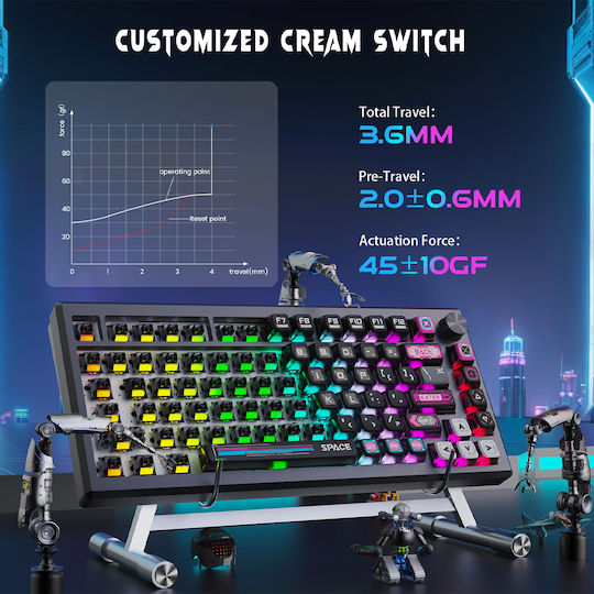 Redragon Uranus Pro 82 Ασύρματο Gaming Μηχανικό Πληκτρολόγιο Tenkeyless με RGB φωτισμό (Αγγλικό US)