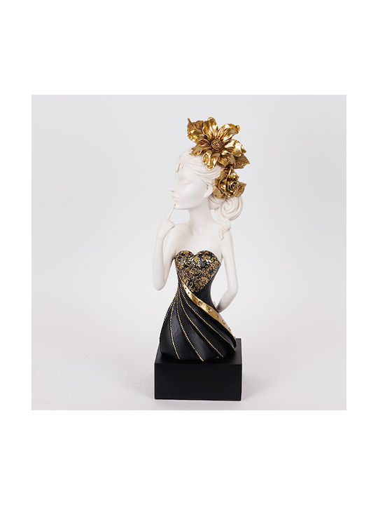 Tabletop Decorative Sculpture Woman Flower Black-White-Gold 15x11x43cm 14062 752-27195