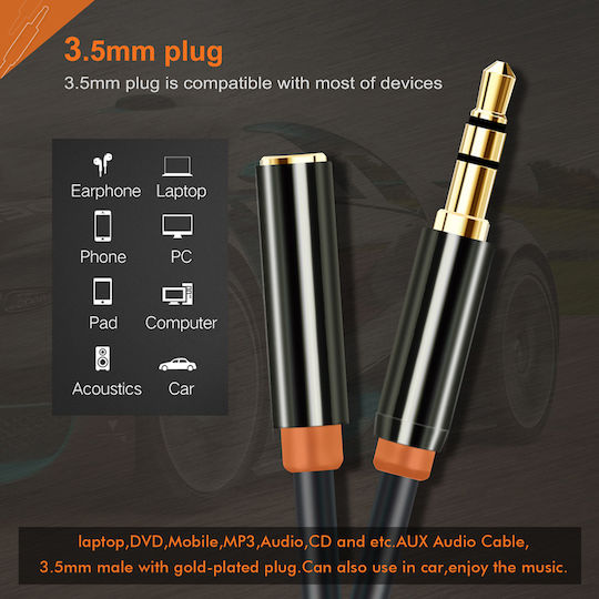 Cabletime 3,5mm Klinkenkabel 3,5mm Stecker - 3,5mm Buchse Schwarz 1m mit Vergoldeten Anschlüssen CT-AV311-P11FG