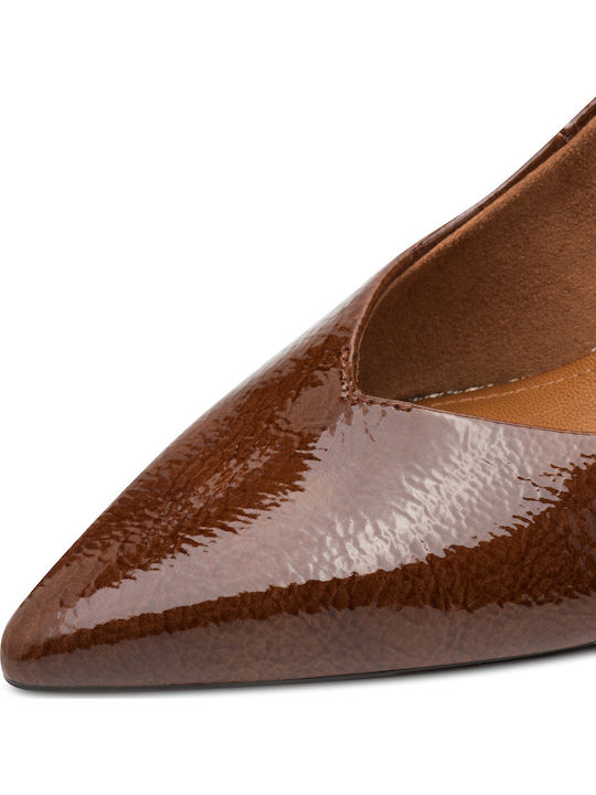 Patent Leather Pointed Toe Brown Medium Heels