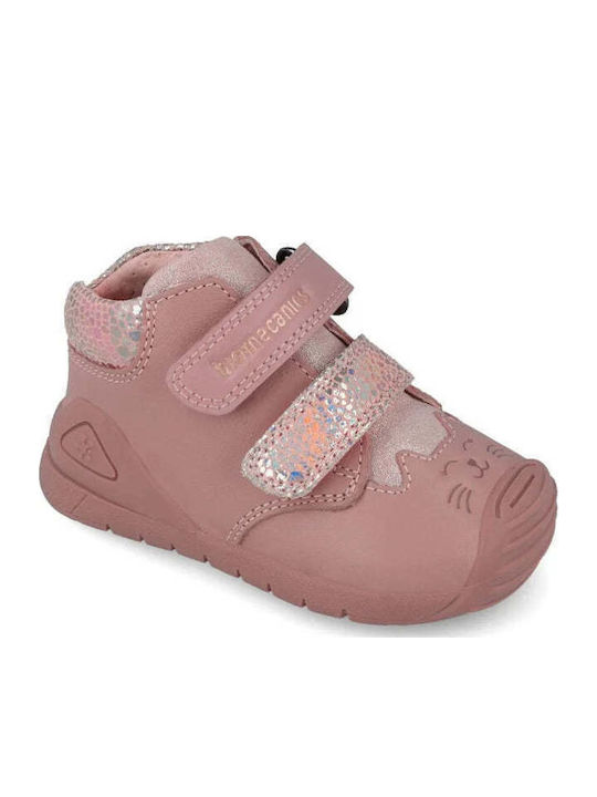 Kiss Anatomical Leather Kids Boots with Velcro Pink