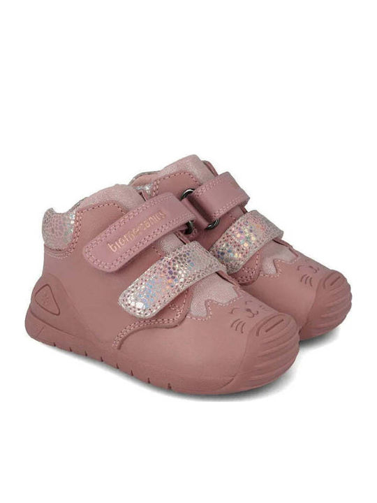 Kiss Anatomical Leather Kids Boots with Velcro Pink